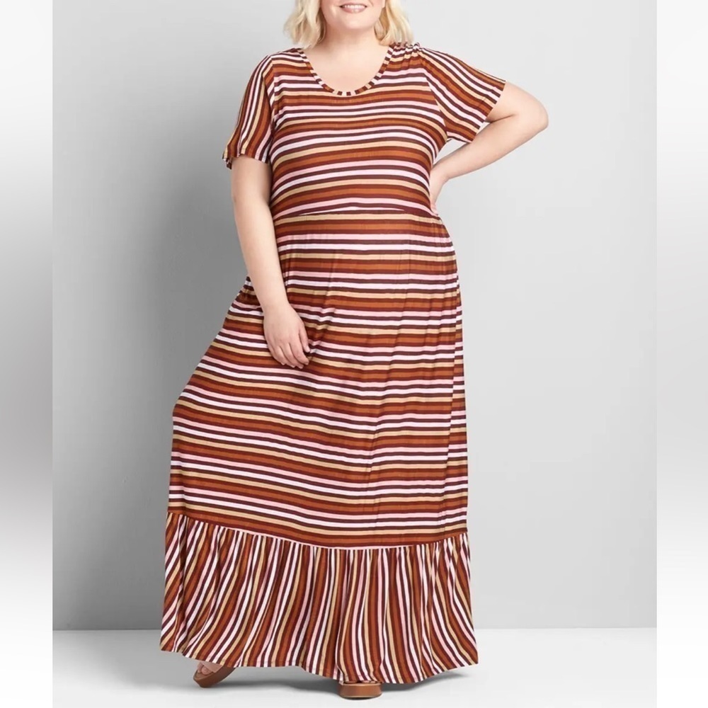 Lane Bryant Striped Short Sleeve Layered Stretch Maxi Dress Pockets Plus 14/16
